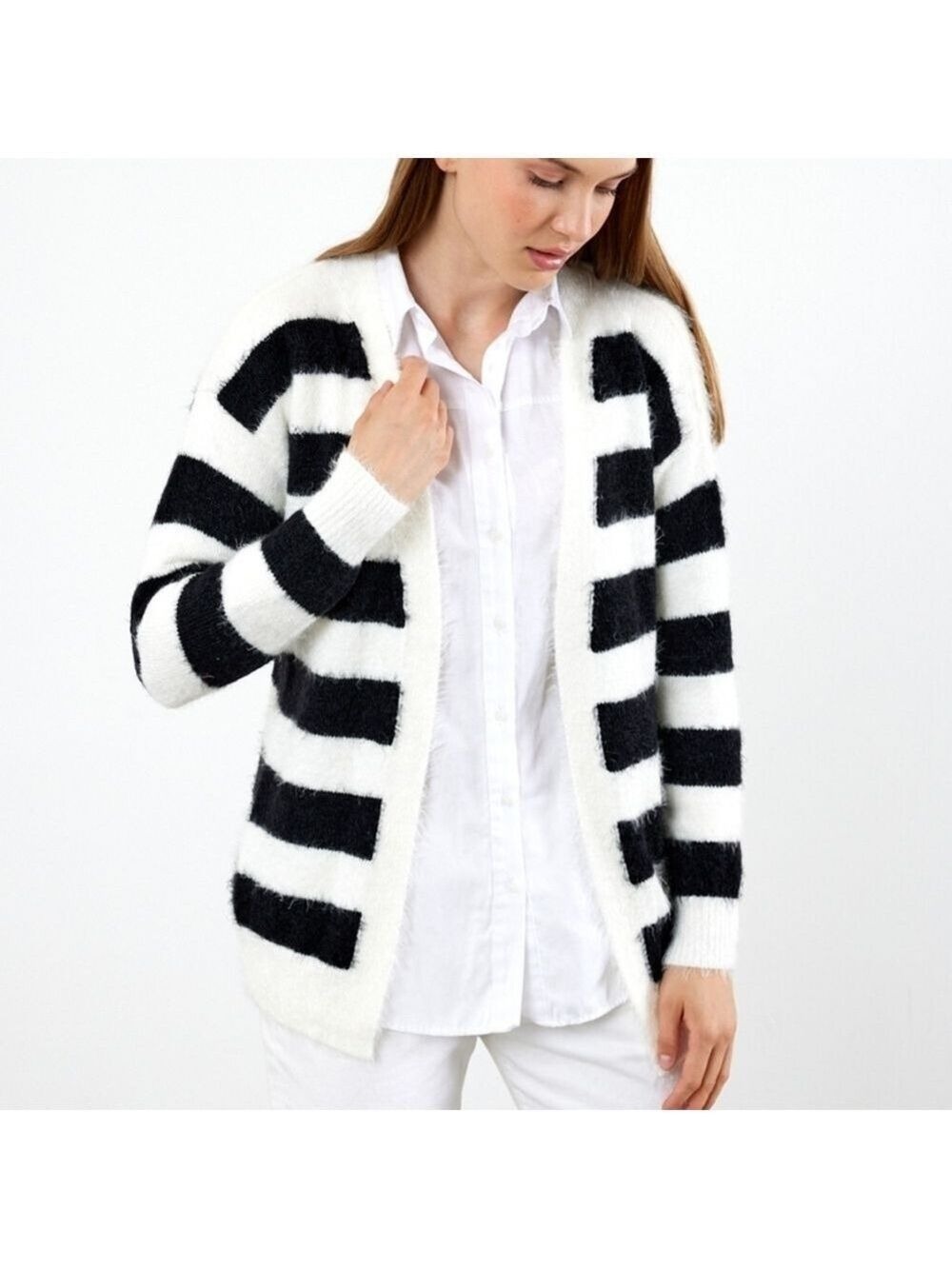 Cozy Classic Cardigan Black and White Fits S-L